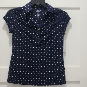 Croft & Barrow Navy Polka Dot Blouse NWT